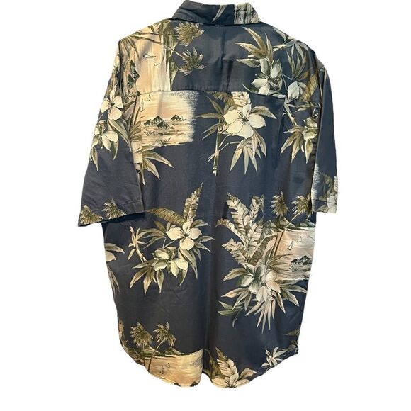 Island Blue button down short sleeve shirt Hawaiian Large blue-green/cream NWOT - Picture 2 of 7